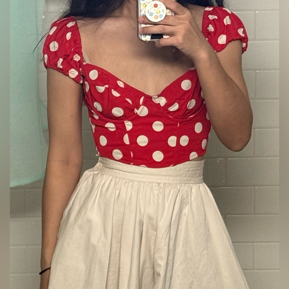 Vintage Moschino Red and White Polka Dot Top crop bustier